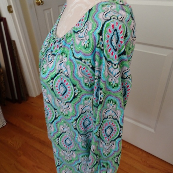 Aqua/Lime Paisley Cotton Blend Top-Size M-Jones NY - Picture 3 of 7
